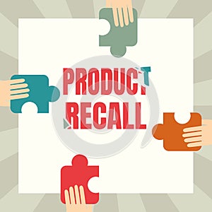 Conceptual caption Product Recall. Business showcase request to return the possible product issues to the market