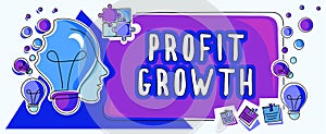 Conceptual caption Profit Growth. Concept meaning Objectives Interrelation of Overall Sales Market Shares
