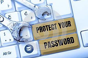 Conceptual caption Protect Your Password. Business approach protects information accessible via computers