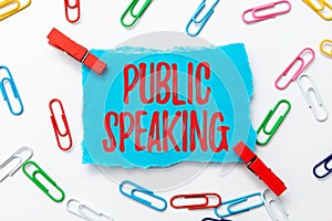 Conceptual caption Public Speaking. Word for talking showing stage in subject Conference Presentation Creative Home