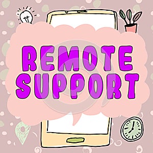 Conceptual caption Remote Support. Word for help end-users to solve computer problems and issues remotely