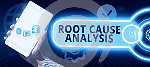Sign displaying Root Cause Analysis. Business approach Method of Problem Solving Identify Fault or Problem