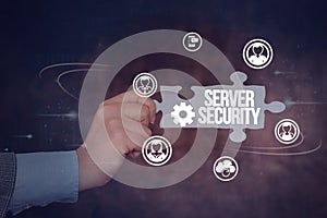 Conceptual caption Server Security. Business idea web server that guarantees secure online transactions Hand Holding