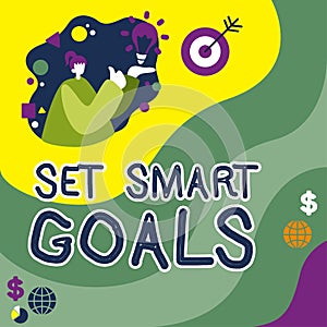 Conceptual caption Set Smart Goals. Word Written on Establish achievable objectives Make good business plans