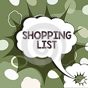 Conceptual caption Shopping List. Business overview Discipline approach to shopping Basic Items to Buy
