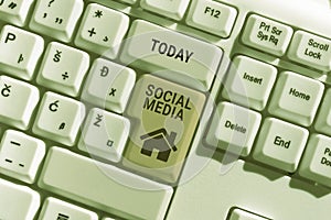 Conceptual caption Social Media. Business showcase Online communication channel Networking Microblogging