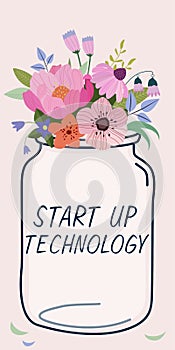 Conceptual caption Start Up Technology. Word for Young Technical Company initially Funded or Financed