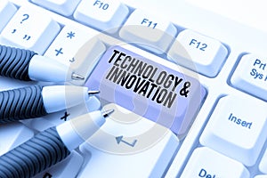 Conceptual caption Technologyandinnovation. Word for Application of better Solution for New Market Needs