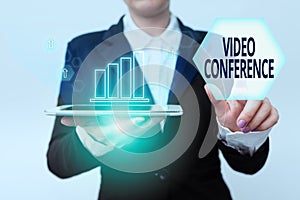 Conceptual caption Video Conference. Internet Concept showing in remote places hold facetoface meetings Woman In Suit photo