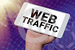 Conceptual caption Web Traffic. Word for amount of web users and attempted visit measured of a website