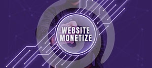 Conceptual caption Website Monetize. Business approach critical component to protect and secure websites Office Building