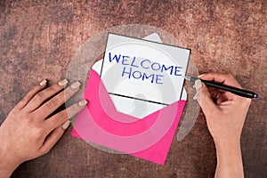 Conceptual caption Welcome Home. Business idea Expression Greetings New Owners Domicile Doormat Entry