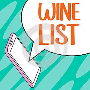 Conceptual caption Wine List. Word for menu of wine selections for purchase typically in a restaurant