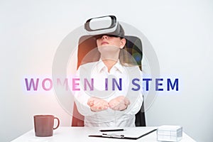 Conceptual caption Women In Stem. Business concept Science Technology Engineering Mathematics Scientist Research