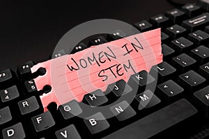 Conceptual caption Women In Stem. Business idea Science Technology Engineering Mathematics Scientist Research
