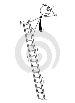 Conceptual Cartoon of Business Man on Ladder Looking Forward