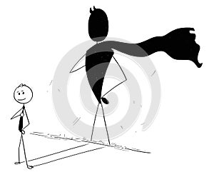 Conceptual Cartoon of Businessman and Hero Shadow