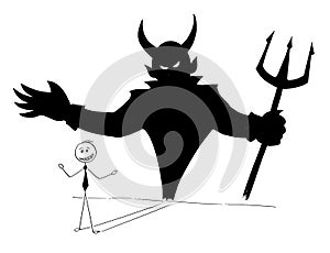 Conceptual Cartoon of Businessman and His Devil Inside Shadow