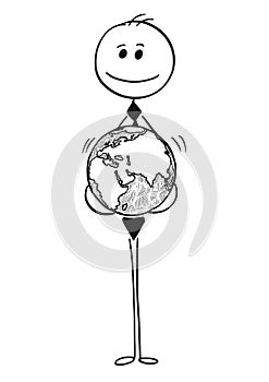 Conceptual Cartoon of Businessman With World in Hands
