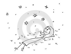 Conceptual Cartoon of Businesswoman or Woman Dreamer Watching Stars