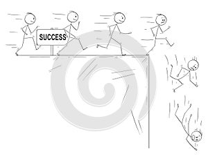 Conceptual Cartoon of People Following Their Dream of Success and Disillusion When They Meet The Reality