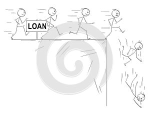 Conceptual Cartoon of People Taking a Loan and Disillusion When They Can`t Pay it Off