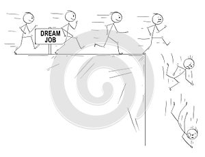 Conceptual Cartoon of People Trying to Get Their Dream Job and Disillusion When They Meet The Reality