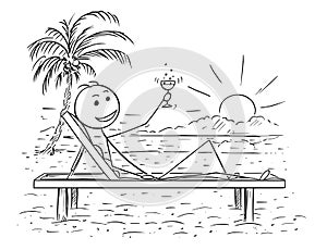 Conceptual Cartoon of Successful Man Relaxing on the Beach