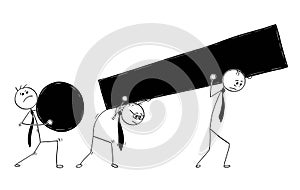 Conceptual Cartoon of Three Businessmen Carry Large Exclamation