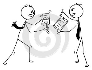 Conceptual Cartoon of Two Businessmen Arguing or Fighting