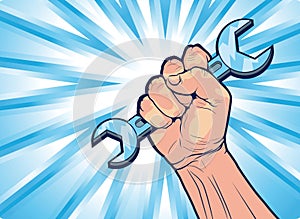 Conceptual Cartooned Hand with Wrench Tool