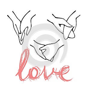 Conceptual composition of two hands of lovers in the shape