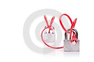 Conceptual computer network security with end to end cable padlock