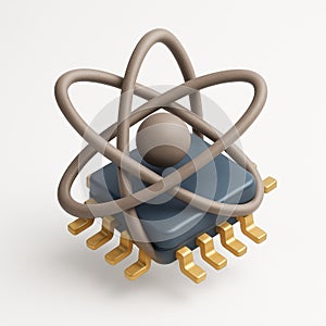 Conceptual 3d illustration of an atom symbolizing technology and microchip innovation on white background