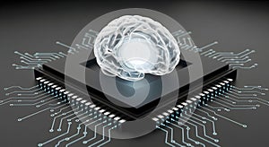 Artificial Intelligence Brain on Microchip Processor. Digital Concept for Advanced Computing and Neural Network Technology.