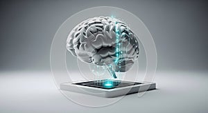 Digital Brain: High-tech concept showing Artificial Intelligence processing data for the future of science and technology.