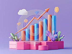 Conceptual 3D Rendered of Financial Growth and Analytical Data Visualization