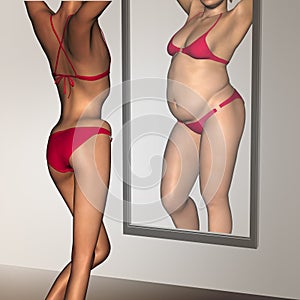 Conceptual 3D woman as fat vs fit underweight anorexic photo