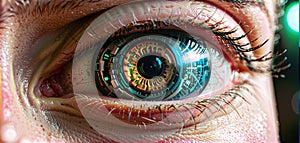 Conceptual design of an artificial human eye with a technically drawn iris to illustrate medical-technical progress