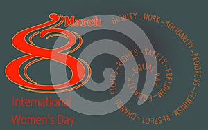 Conceptual design card for international women`s day, 8th march celebration.