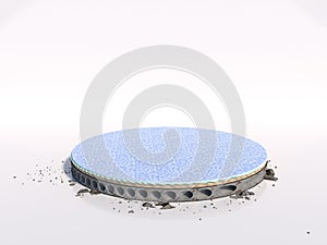 Conceptual design, reinforced concrete floor with insulation and glass mosaic - cut out in a circle, suitable for