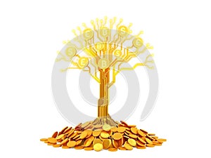 Glowing Tree with Bitcoin and Dollar Symbols photo