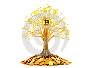 Glowing Tree with Bitcoin and Dollar Symbols photo