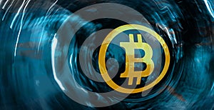 Conceptual digital Bitcoin art. Abstract background. Digital coin