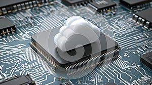 AI Generated Cloud Computing Icon on Circuit Board CPU