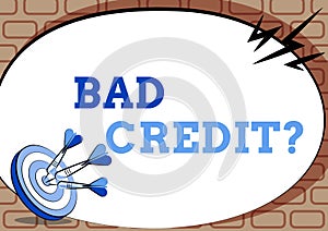 Conceptual display Bad Credit Question. Business concept a bad credit score due to nonpayment of loans Presenting