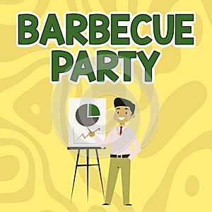 Conceptual display Barbecue Party. Internet Concept outdoor party where food is cooked on a grill or over a fire