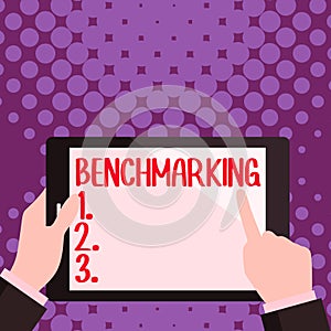 Conceptual display Benchmarking. Business concept Evaluate something by comparison with a standard Strategy