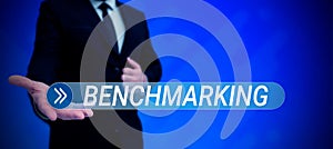 Conceptual display Benchmarking. Business overview Evaluate something by comparison with a standard Strategy