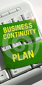 Conceptual display Business Continuity Plan. Concept meaning creating systems prevention deal potential threats